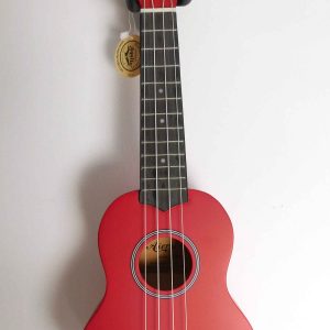 Red beginner soprano ukulele for sale with ukulele lessons over Zoom