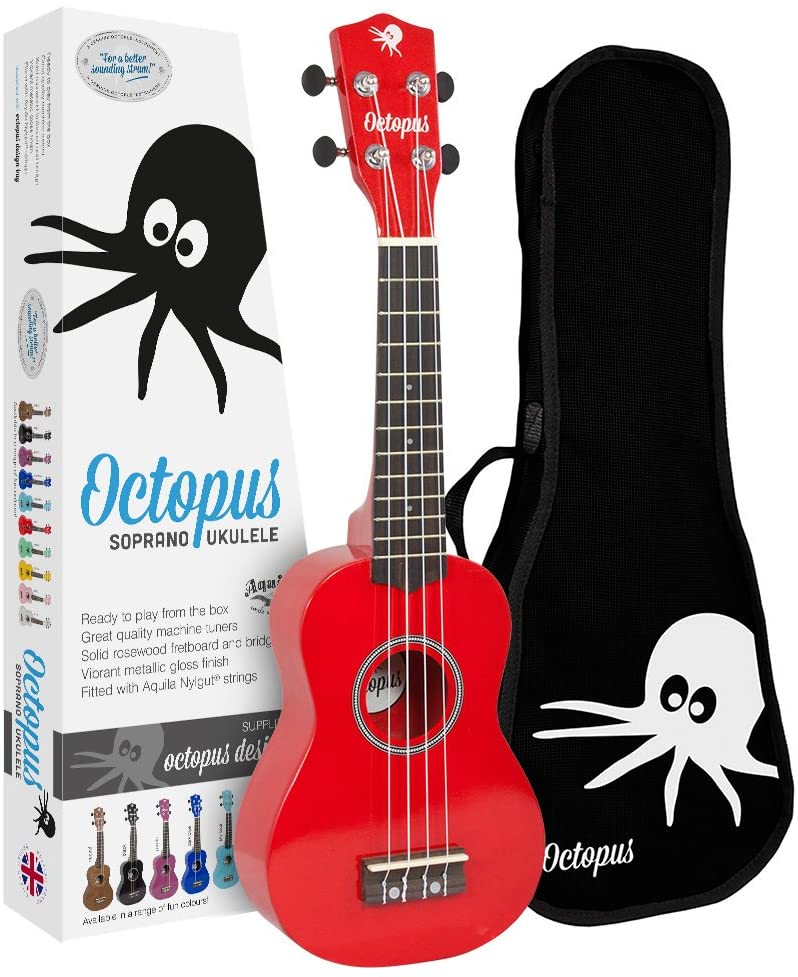 Metallic red Octopus soprano ukulele for sale in Sheffield