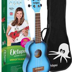 Octopus soprano ukulele starter set with bag, tuner and plectrums (Blue Burst) for sale in our Sheffield guitar shop. Finale Guitar