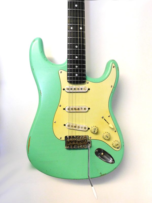 Nuova Vita Surf green Strat for sale in our Sheffield guitar shop, Finale Guitar