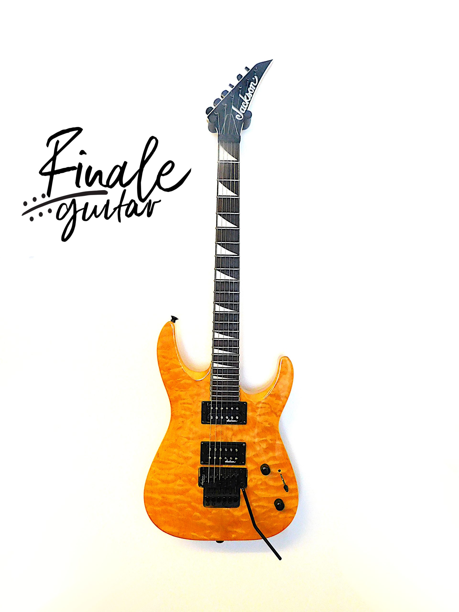 Jackson Dinky (quilted maple top, made in China 2015) with Jackson hard case for sale in our Sheffield guitar shop, Finale Guitar