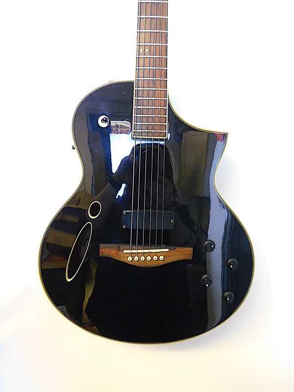 Ibanez Montage MSC350BK hybrid electroacoustic with built in distortion circuit and piezo or electric guitar style pickups for sale in our Sheffield guitar shop, Finale Guitar